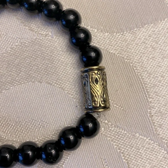 🌹Ceramic fish faux black pearls stackable 8mm bead bracelet stretchy - Picture 4 of 8